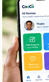 The Cooco parent app showing a child's daily progress and messages